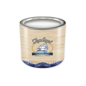 Topkapi High-Gloss Marine Varnish tin of Topkapi professional high-gloss marine varnish with UV protection for wood